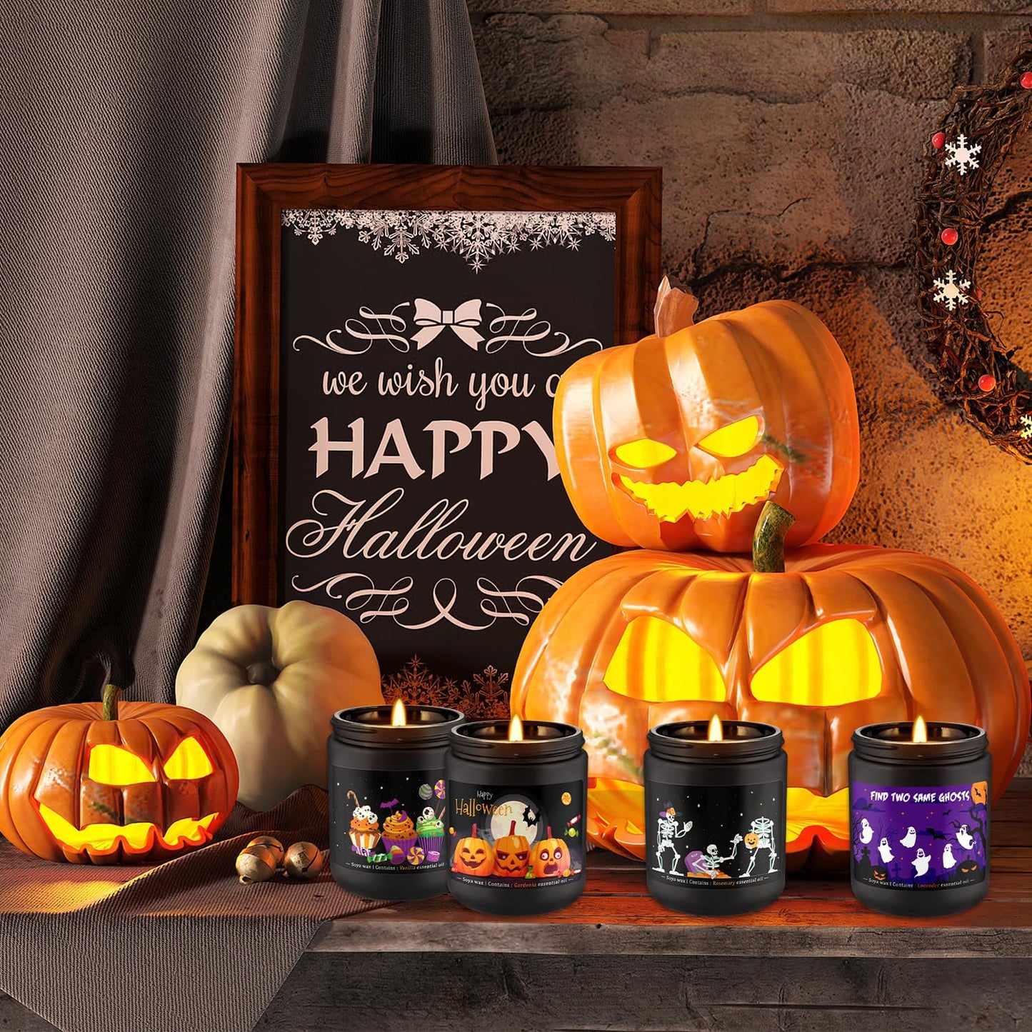 CLTNIKET Halloween Scented Candle Set - 4-Pack 7oz Soy Candles