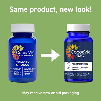 CocoaVia Memory & Focus Brain Supplement – 30 Day, Cocoa Flavanol, Lutein, Caffeine