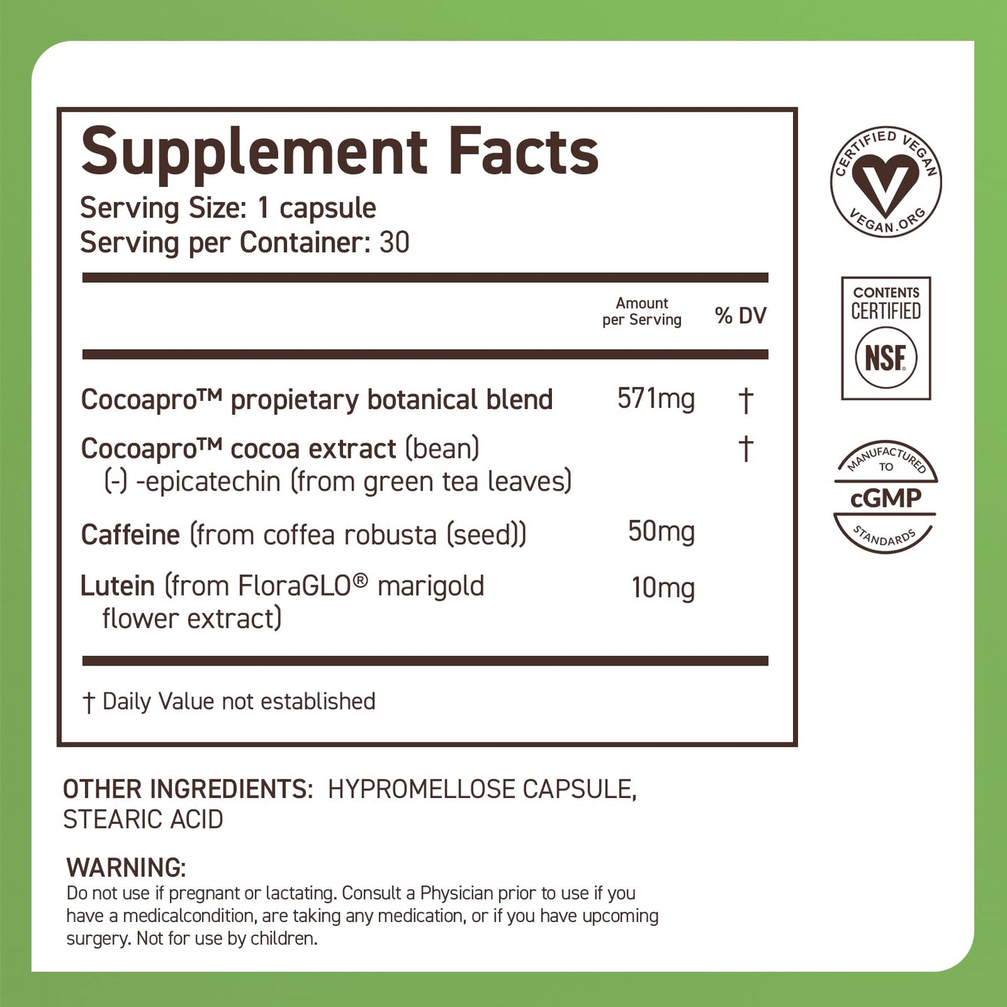 CocoaVia Memory & Focus Brain Supplement – 30 Day, Cocoa Flavanol, Lutein, Caffeine