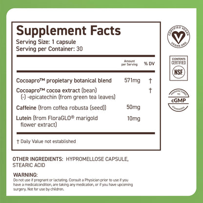 CocoaVia Memory & Focus Brain Supplement – 30 Day, Cocoa Flavanol, Lutein, Caffeine