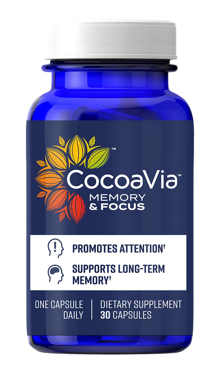 CocoaVia Memory & Focus Brain Supplement – 30 Day, Cocoa Flavanol, Lutein, Caffeine