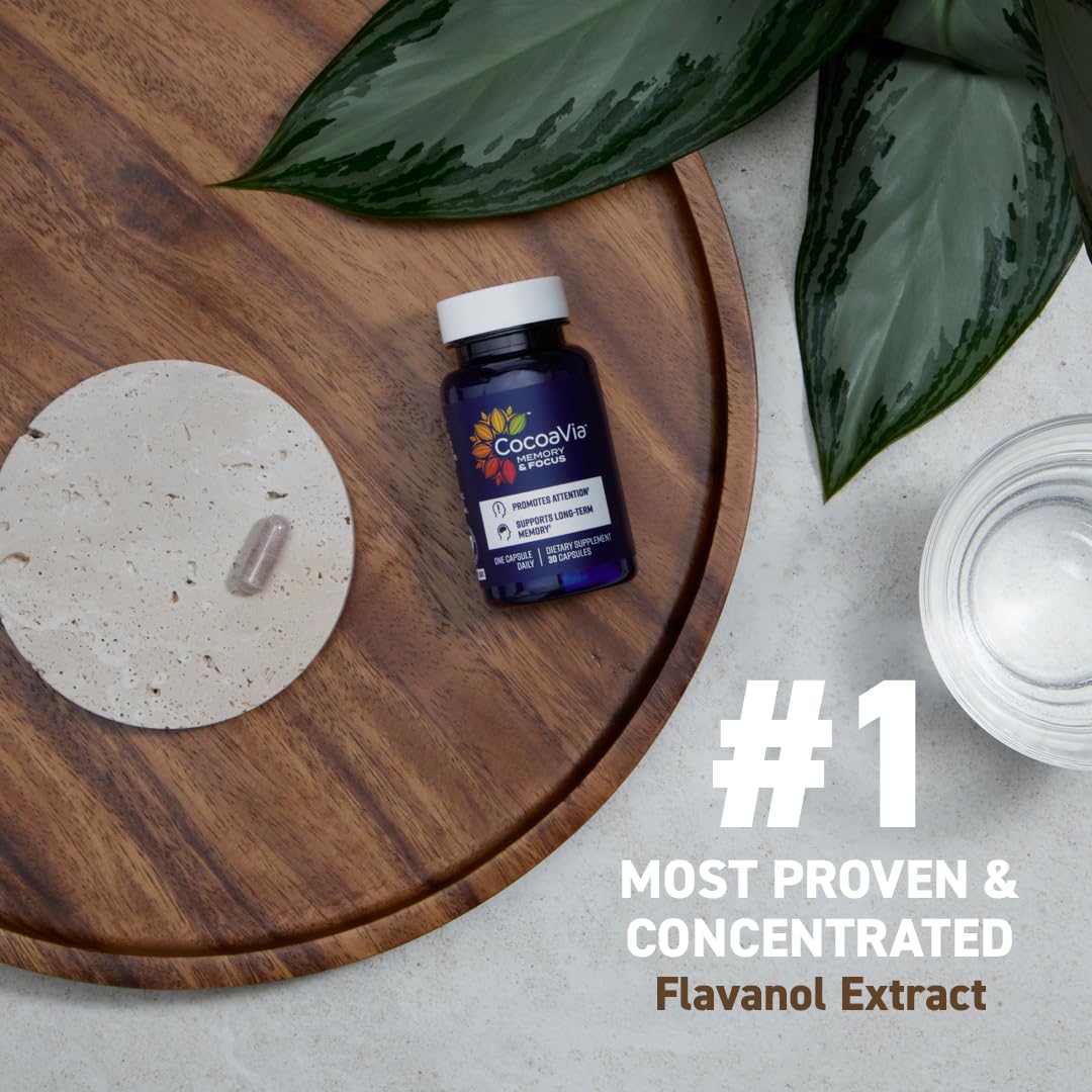 CocoaVia Memory & Focus Brain Supplement – 30 Day, Cocoa Flavanol, Lutein, Caffeine