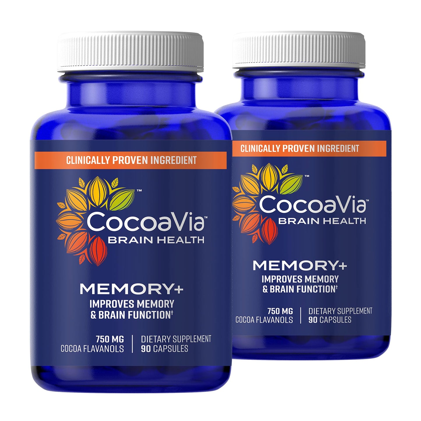 Memory+ Brain Supplement by CocoaVia | Clinically Proven 750 mg Cocoa Flavanols, Sugar Free, Vegan, 60-Day Supply
