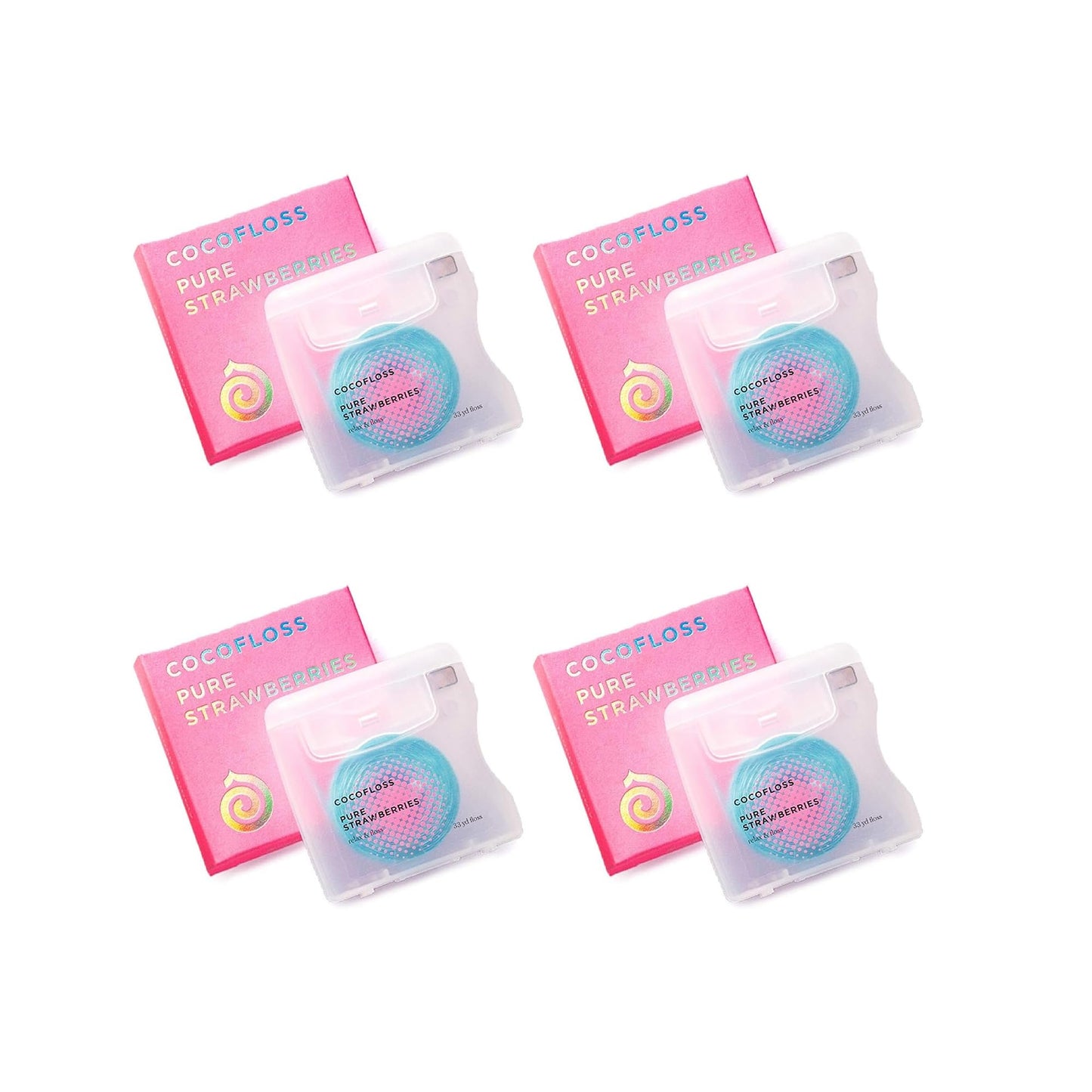 Cocofloss Woven Dental Floss – Dentist-Designed, Strawberry Scent, 4 Spools (33 yd each)