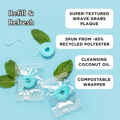 Cocofloss Woven Dental Floss – Mint Refills Set (33 yd), Dentist-Designed, Vegan
