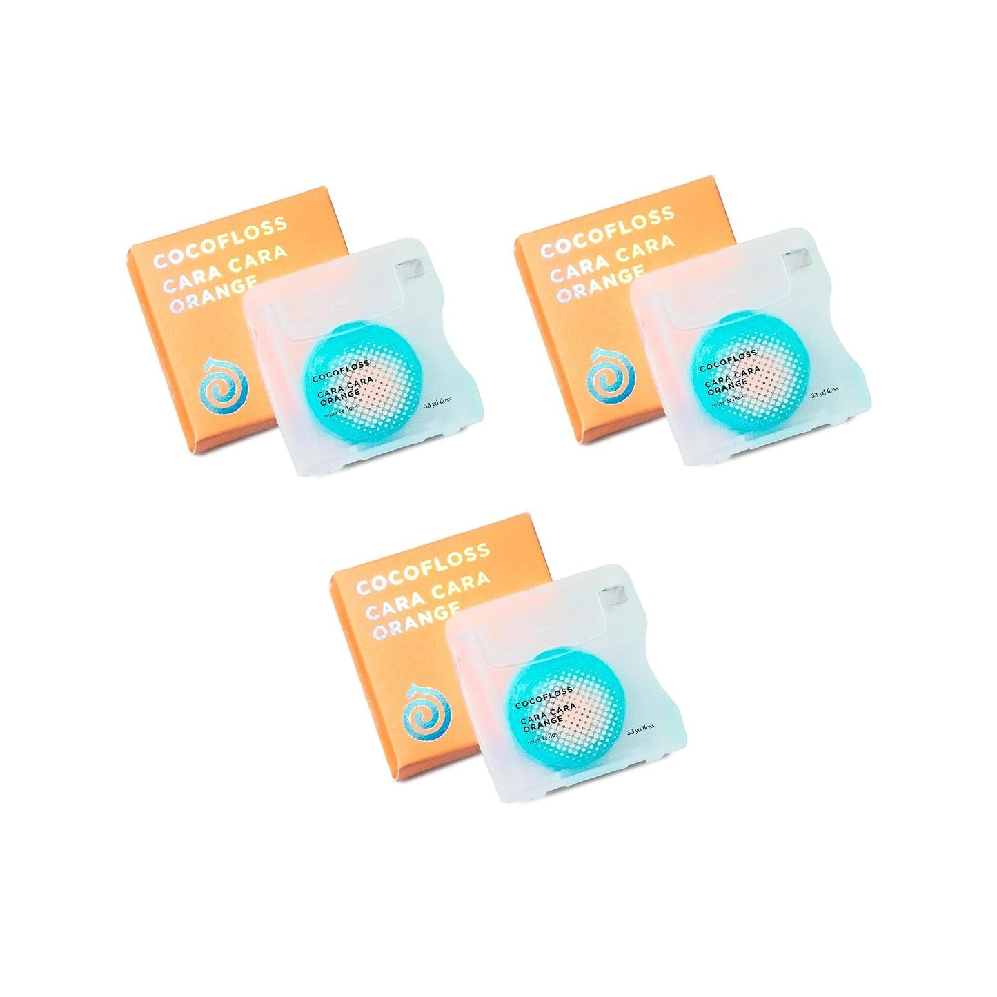 Cocofloss Woven Dental Floss – Dentist-Designed, Coconut Oil, Orange Scent, Waxed, Kid-Friendly, 3 Spools (33 yd each)