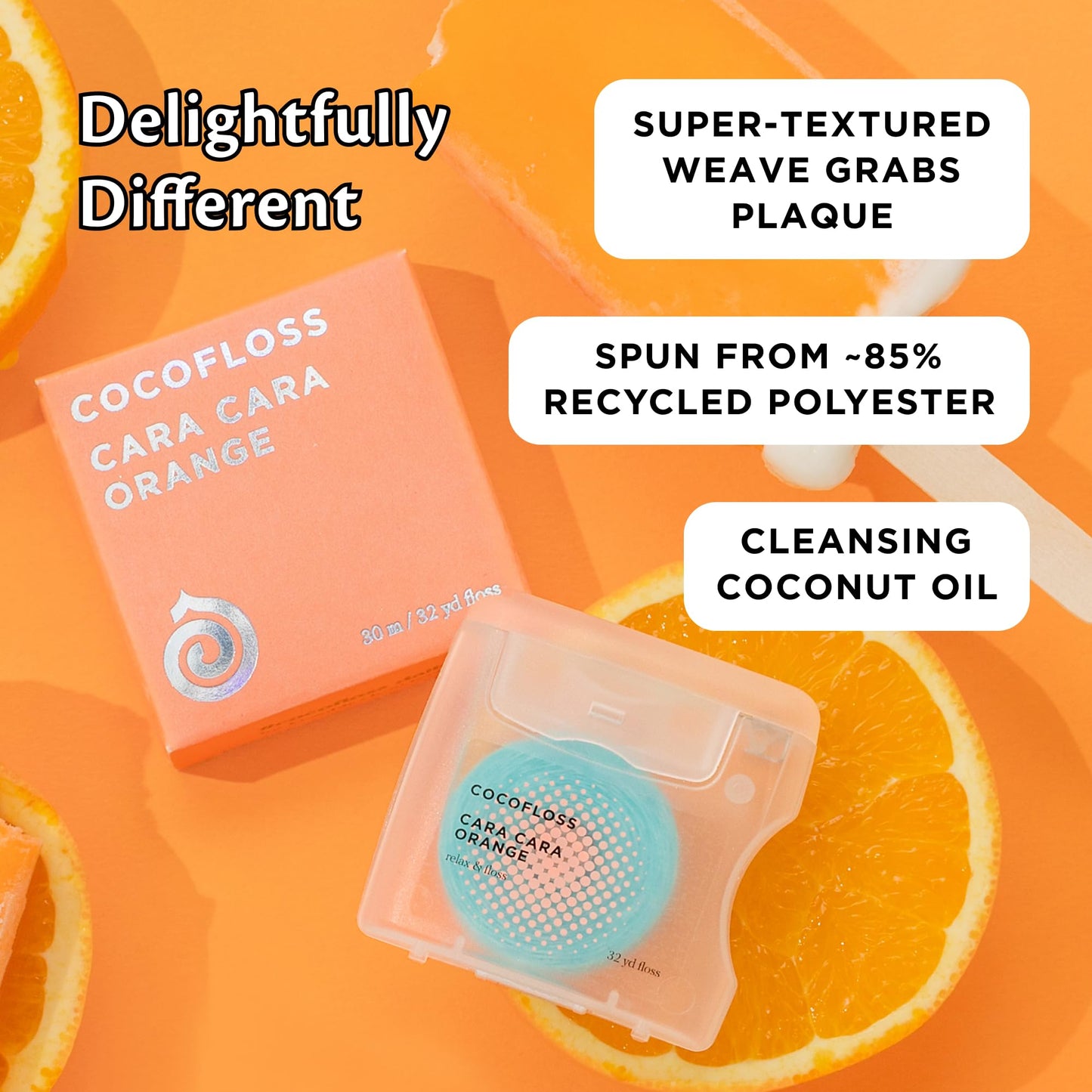 Cocofloss Woven Dental Floss – Dentist-Designed, Orange Scent, Waxed (33 yd)