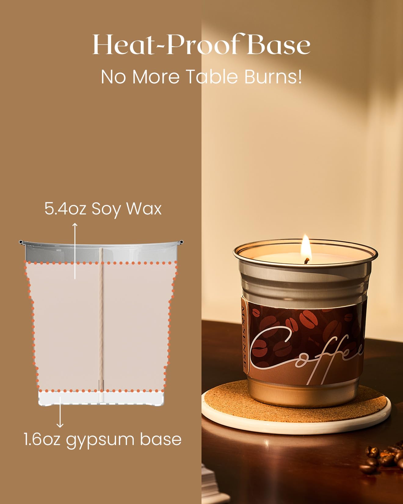 M&SENSE Coconut Latte Candle – 7oz Soy Wax, 42h Burn, Non-Toxic Aromatherapy