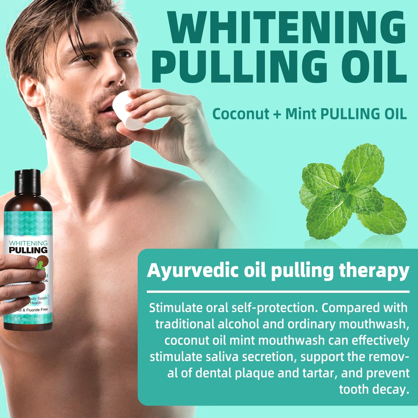 Coconut Oil Pulling for Fresh Breath & Oral Hygiene – Ayurvedic Expert Formulated | Includes Tongue Scraper & Measuring Cup | 8 oz