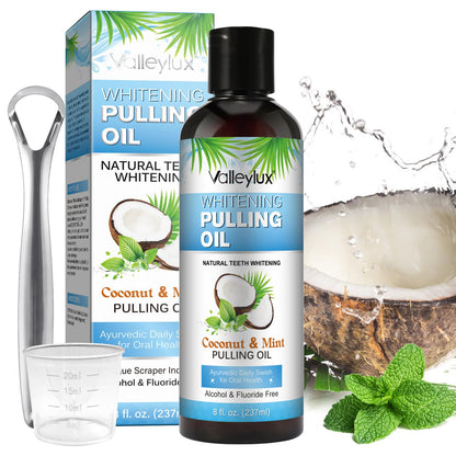 Coconut Oil Pulling Mouthwash 237ml – Whitening Mint, Fresh Breath & Gum Health (Blue)