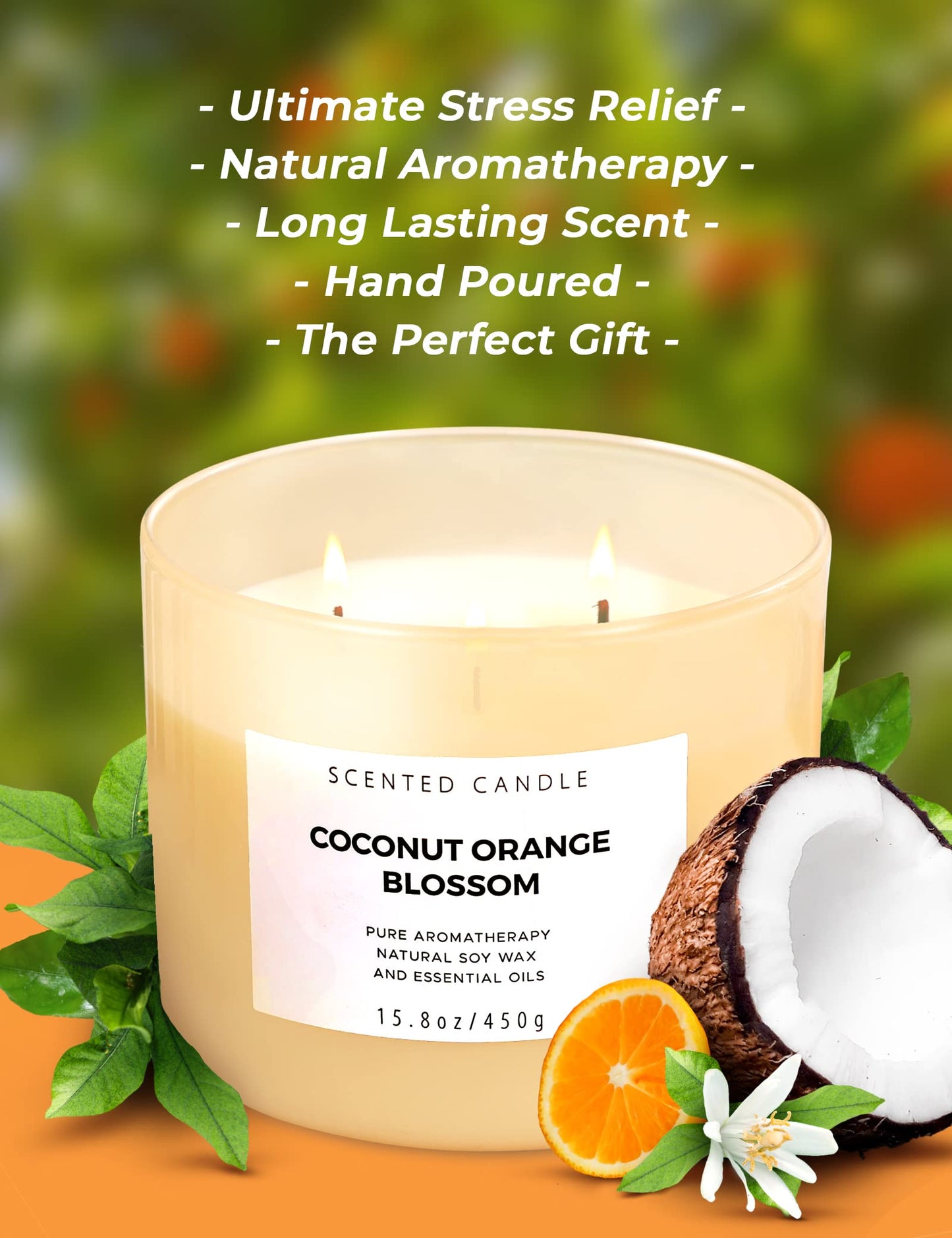 Coconut Orange Blossom 3-Wick Soy Candle – 15.8 oz | Long-Lasting Scent