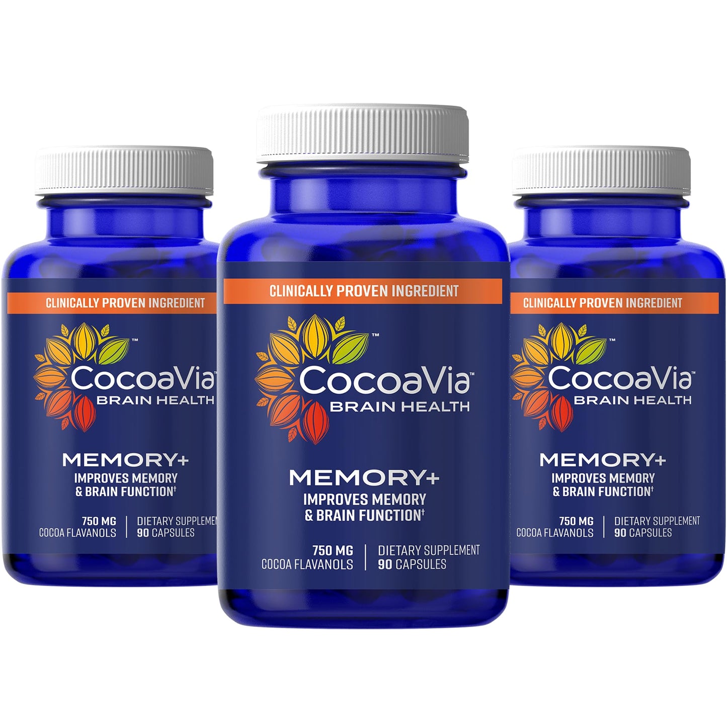 CocoaVia Memory+ Brain Supplement - 90 Day, 750 mg Cocoa Flavanols, Vegan & Gluten Free, 3-Pack