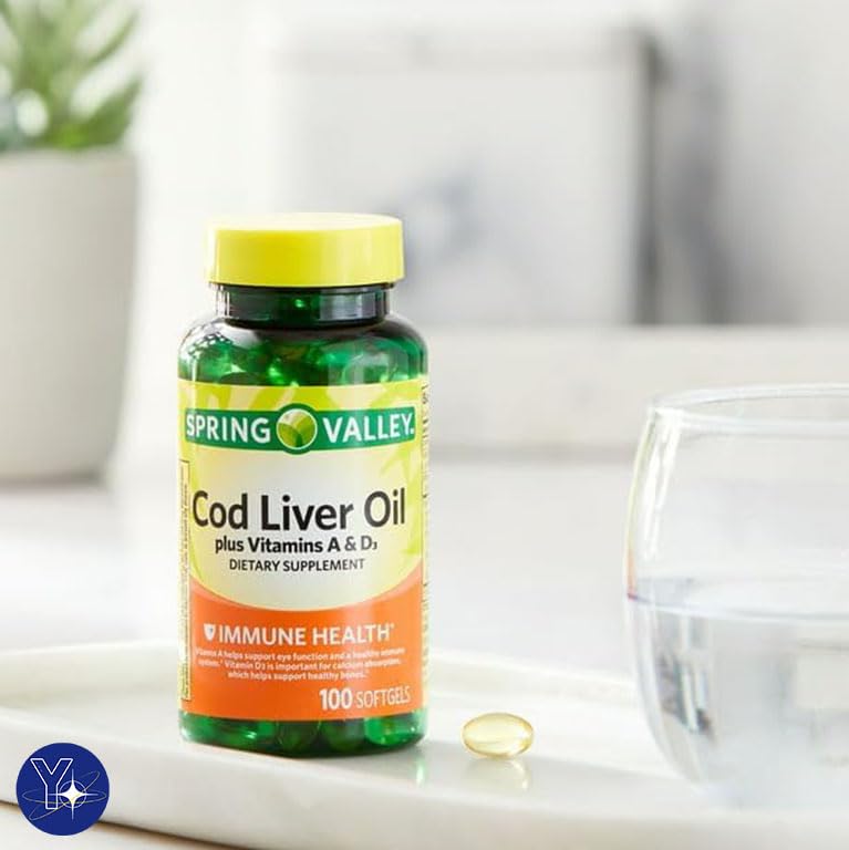 Cod Liver Oil with Vitamins A & D3 Immunity Softgels – Spring Valley 100 Count + YOLOMOLO Bookmark Gift