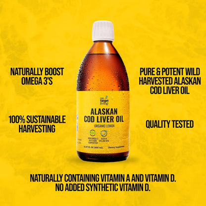 On Target Living Alaskan Cod Liver Oil – Organic Lemon 16.67 oz | Line Caught USA | Vitamin D | Omega-3 DHA/EPA | Non-GMO