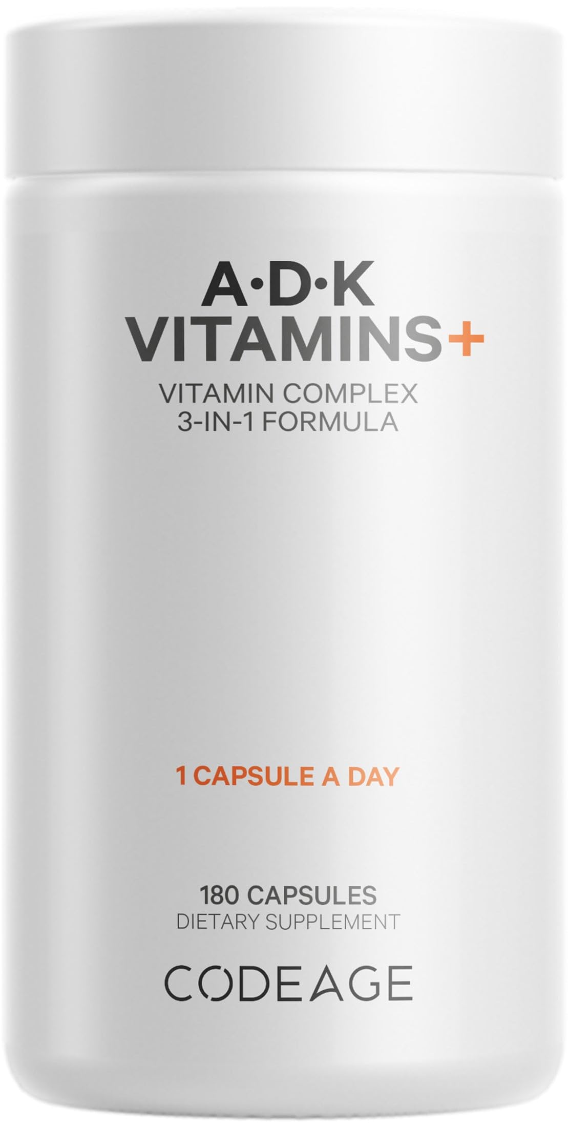 Codeage ADK Vitamins+ | Essential A, D3 5000 IU, K1 & K2 (MK4 & MK7) - 6-Month Supply | 180 Capsules | Non-GMO, Gluten-Free