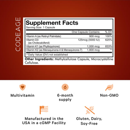 Codeage ADK Vitamins Supplement – A, D3 5000 IU, K1 & K2 (MK-4 & MK-7) – 2-Pack, 6-Month Supply