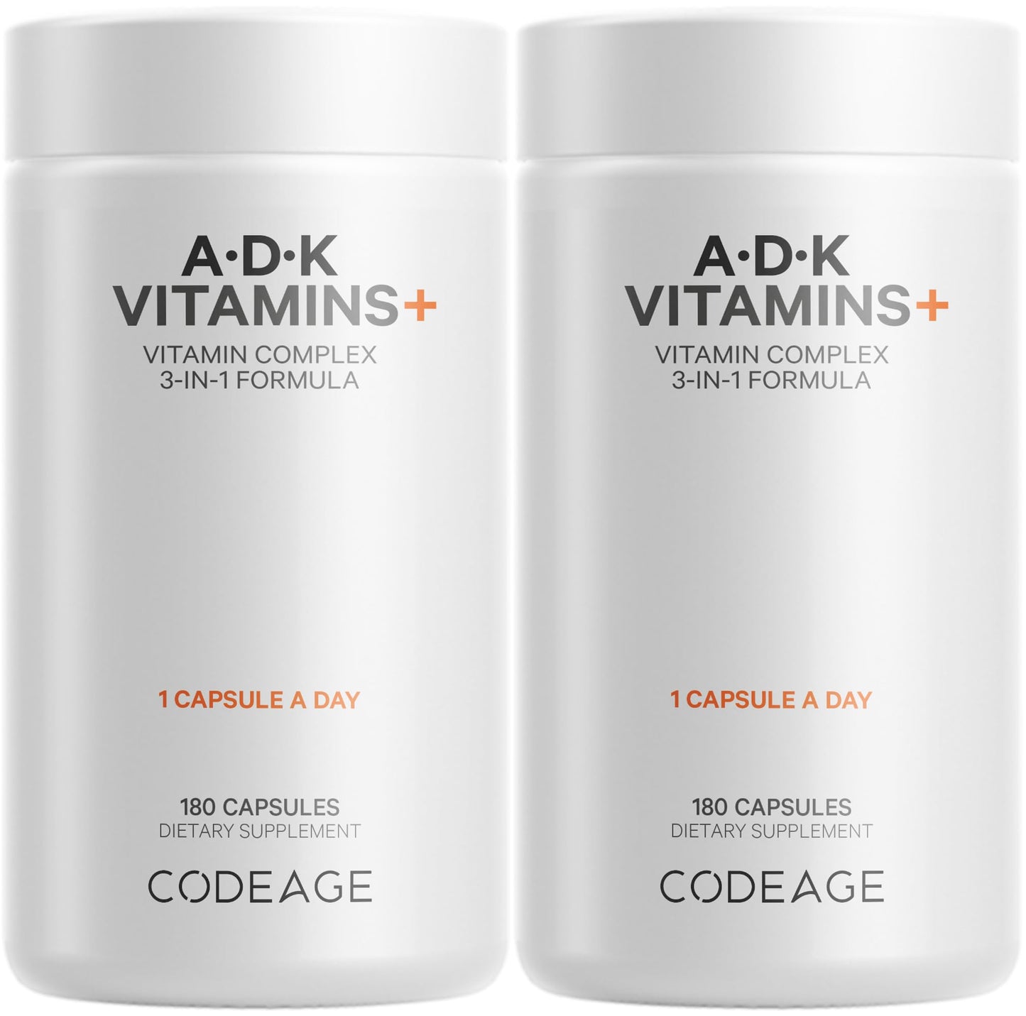 Codeage ADK Vitamins Supplement – A, D3 5000 IU, K1 & K2 (MK-4 & MK-7) – 2-Pack, 6-Month Supply
