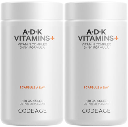 Codeage ADK Vitamins Supplement – A, D3 5000 IU, K1 & K2 (MK-4 & MK-7) – 2-Pack, 6-Month Supply