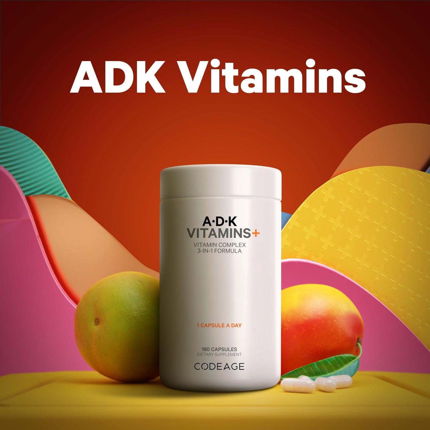 Codeage ADK Vitamins Supplement – A, D3 5000 IU, K1 & K2 (MK-4 & MK-7) – 2-Pack, 6-Month Supply