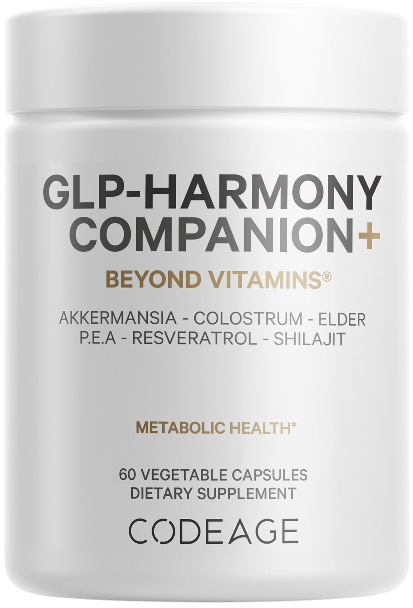 Codeage GLP-Harmony Companion+ GLP-1 Support - Lion's Mane, Colostrum, Shilajit - 60 Capsules - Non-GMO