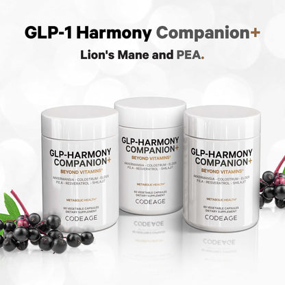 Codeage GLP-Harmony Companion+ GLP-1 Support - Lion's Mane, Colostrum, Shilajit - 60 Capsules - Non-GMO
