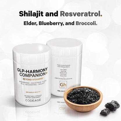 Codeage GLP-Harmony Companion+ GLP-1 Support - Lion's Mane, Colostrum, Shilajit - 60 Capsules - Non-GMO