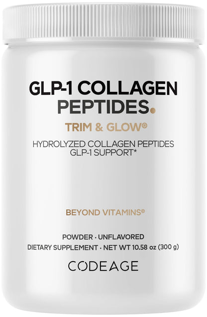 Codeage GLP-1 Collagen Powder – Nextida GC, Hydrolyzed Type I & III, Grass-Fed, Unflavored – 10.58 oz