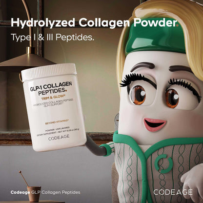 Codeage GLP-1 Collagen Powder – Nextida GC, Hydrolyzed Type I & III, Grass-Fed, Unflavored – 10.58 oz
