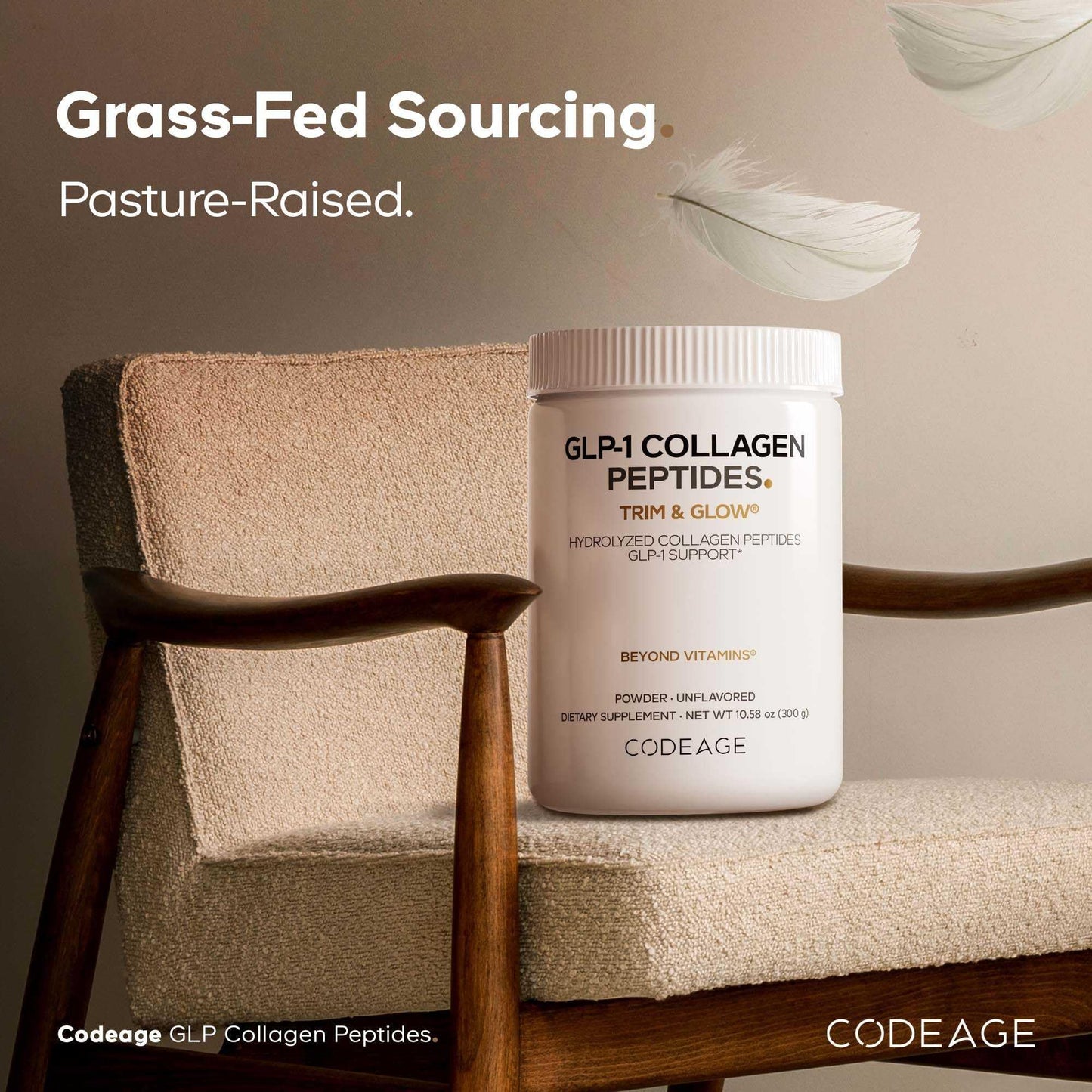 Codeage GLP-1 Collagen Powder – Nextida GC, Hydrolyzed Type I & III, Grass-Fed, Unflavored – 10.58 oz