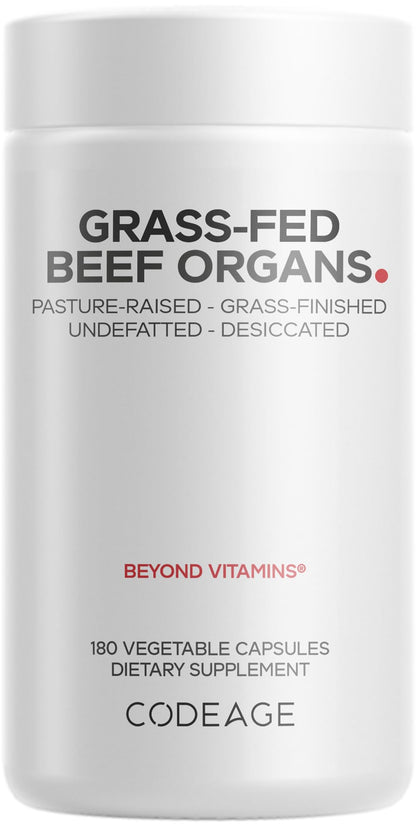 Codeage Grass-Fed Beef Organs Supplement – Freeze-Dried Liver, Heart, Kidney & More | 180 Capsules