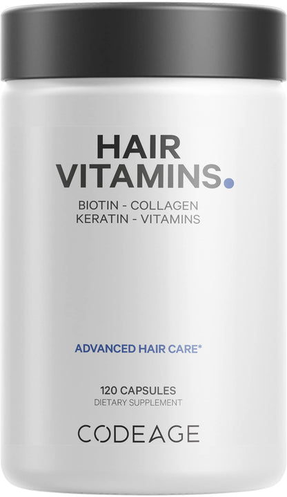 Codeage Hair Vitamins 10000 mcg Biotin – Hair Nutrition with Collagen, Keratin & Probiotics | 120 Capsules