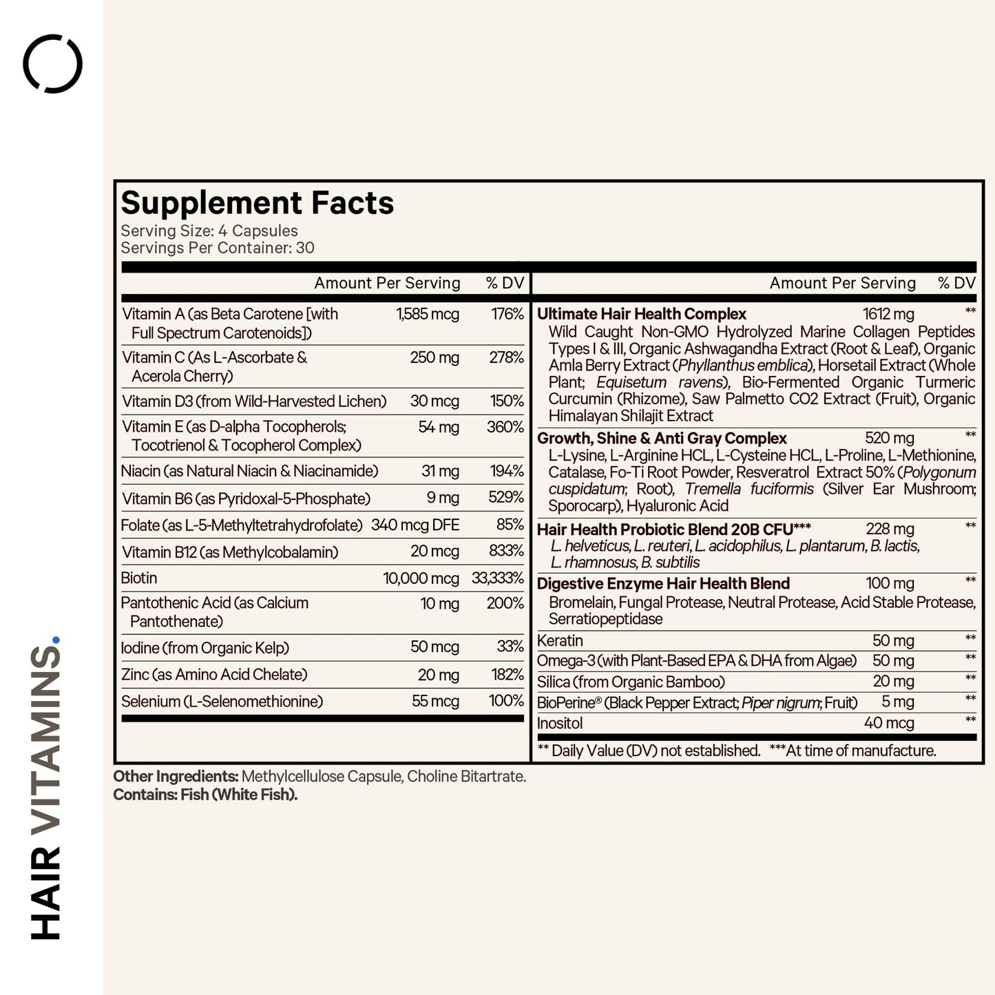 Codeage Hair Vitamins 10000 mcg Biotin – Hair Nutrition with Collagen, Keratin & Probiotics | 120 Capsules