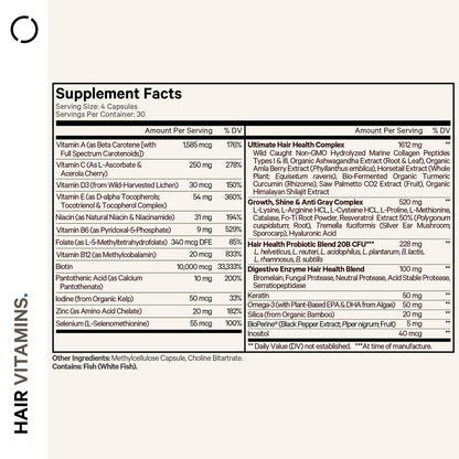 Codeage Hair Vitamins 10000 mcg Biotin – Hair Nutrition with Collagen, Keratin & Probiotics | 120 Capsules