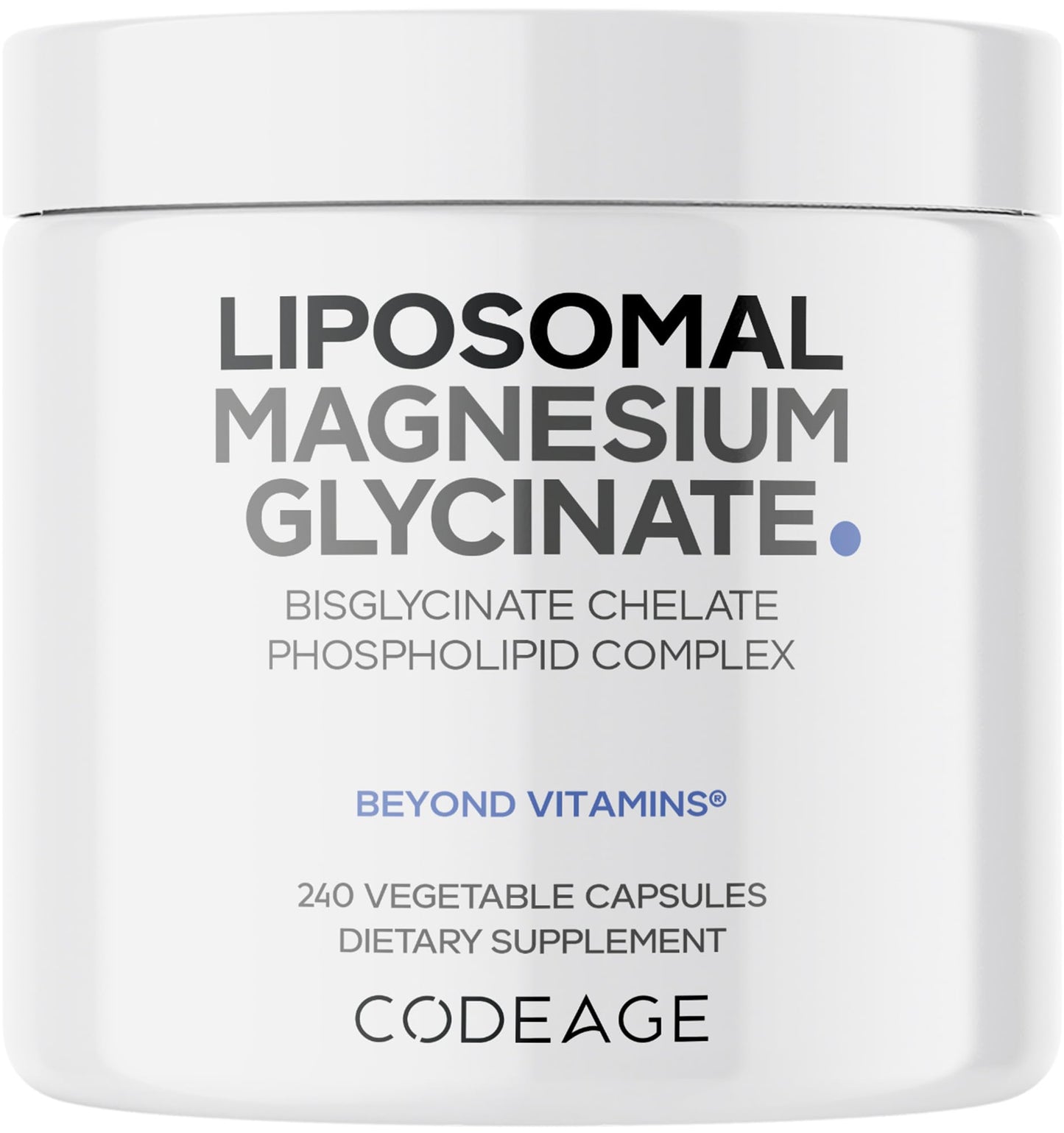 Codeage Liposomal Magnesium Glycinate Supplement – 2-Month Supply, 240 Count, BioPerine, Non-GMO Vegan