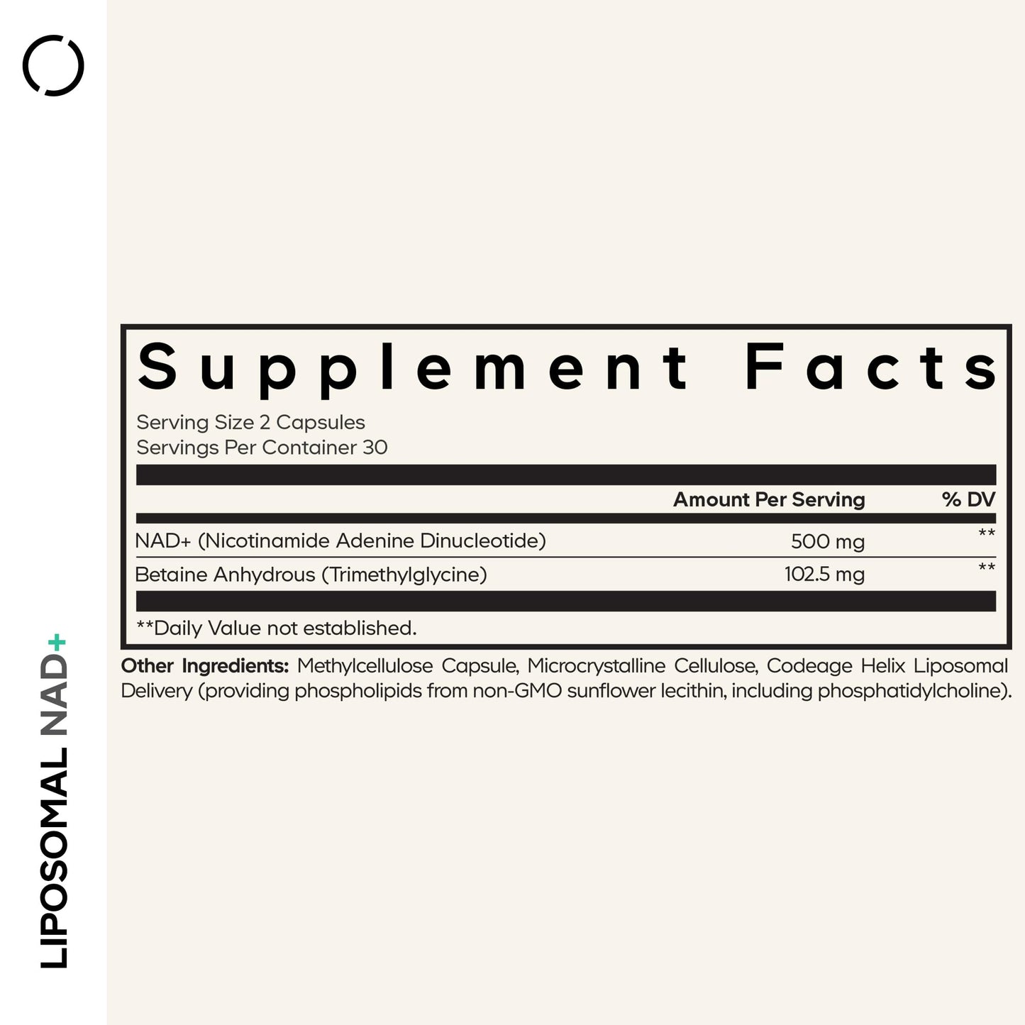 Codeage Liposomal NAD+ Supplement - 500 mg per Serving | Vegan, Non-GMO | 60 Capsules