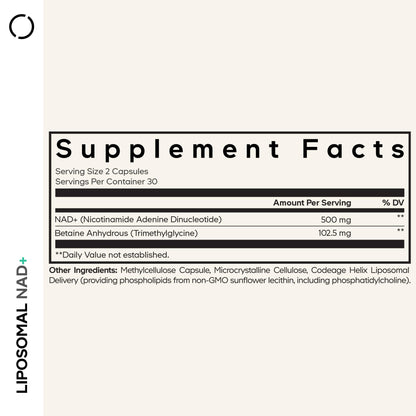 Codeage Liposomal NAD+ Supplement - 500 mg per Serving | Vegan, Non-GMO | 60 Capsules