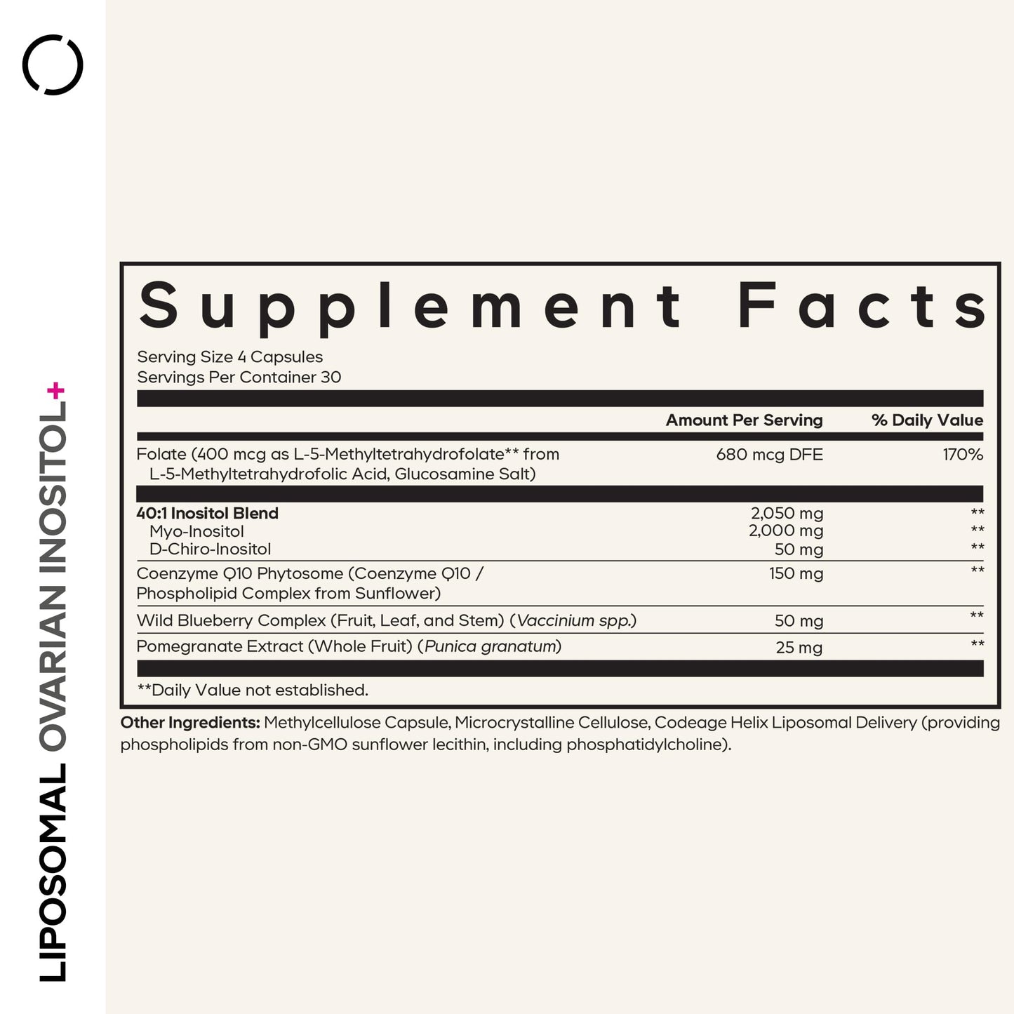 Codeage Liposomal Ovarian Inositol+ Supplement – Myo-Inositol 40:1, 5-MTHF Folate, CoQ10 Phytosome, Pomegranate & Wild Blueberry – 120 Capsules