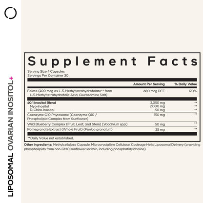Codeage Liposomal Ovarian Inositol+ Supplement – Myo-Inositol 40:1, 5-MTHF Folate, CoQ10 Phytosome, Pomegranate & Wild Blueberry – 120 Capsules