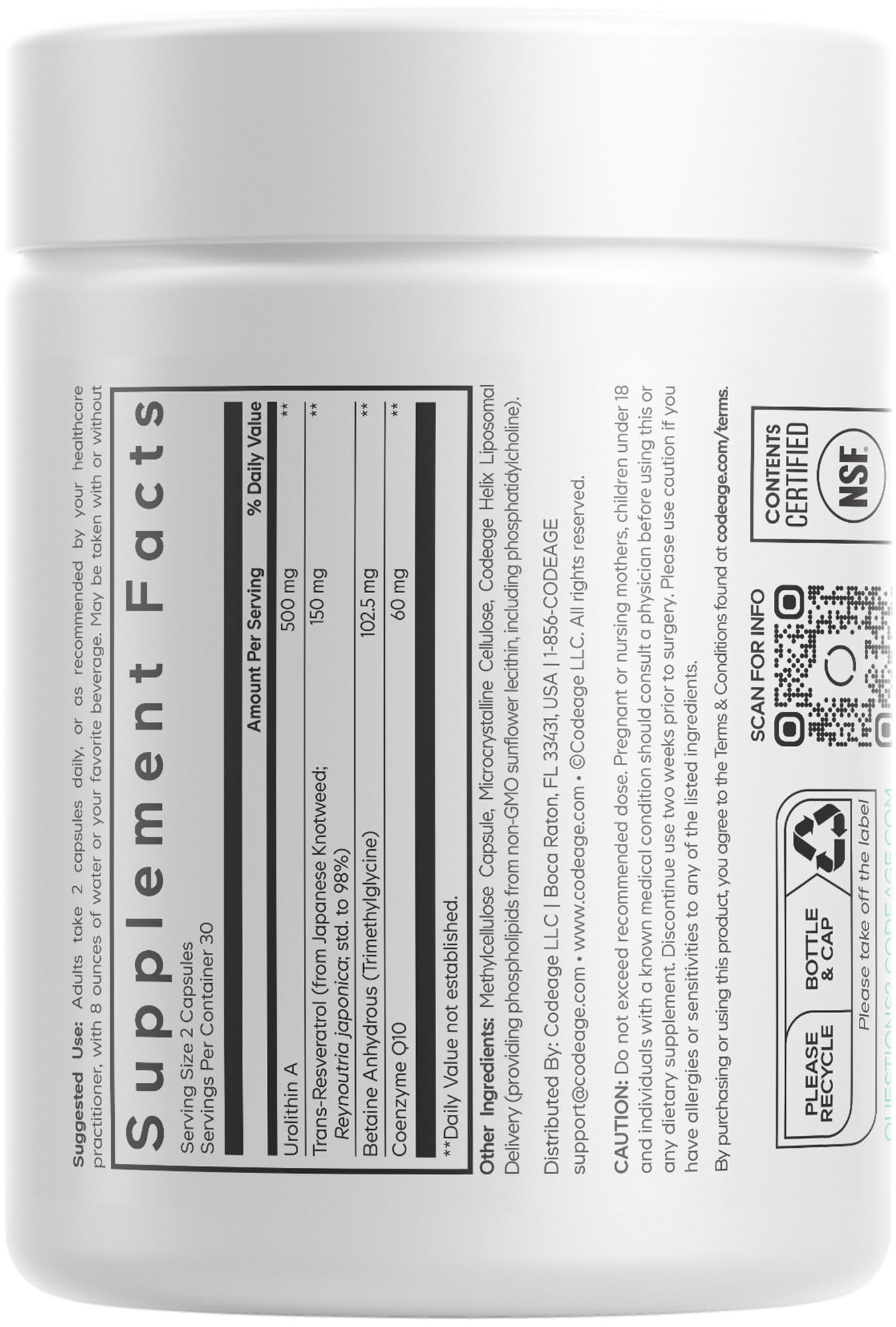 Codeage Liposomal Urolithin A 500mg + Resveratrol | Vegan, Keto, Non-GMO