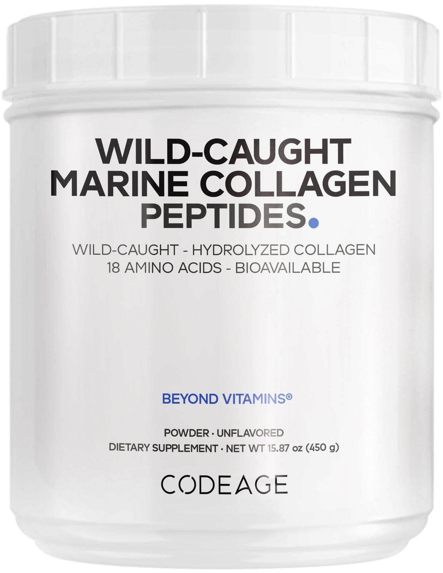 Codeage Marine Collagen Powder | Wild-Caught Fish Collagen, Type I & III, 15.87 oz