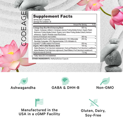 Codeage Meditate Vitamins+ Supplement – CognatiQ, DHH-B, GABA, Ashwagandha | BDNF Support | Vegan, Non-GMO, Gluten-Free – 60 Capsules