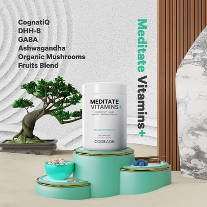 Codeage Meditate Vitamins+ Supplement – CognatiQ, DHH-B, GABA, Ashwagandha | BDNF Support | Vegan, Non-GMO, Gluten-Free – 60 Capsules