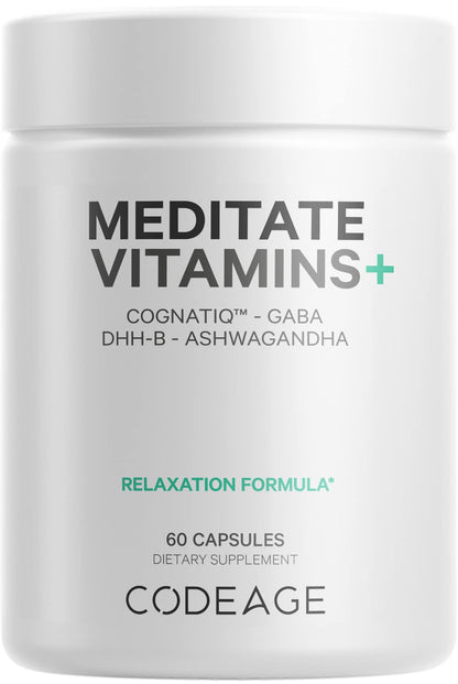 Codeage Meditate Vitamins+ Supplement – CognatiQ, DHH-B, GABA, Ashwagandha | BDNF Support | Vegan, Non-GMO, Gluten-Free – 60 Capsules