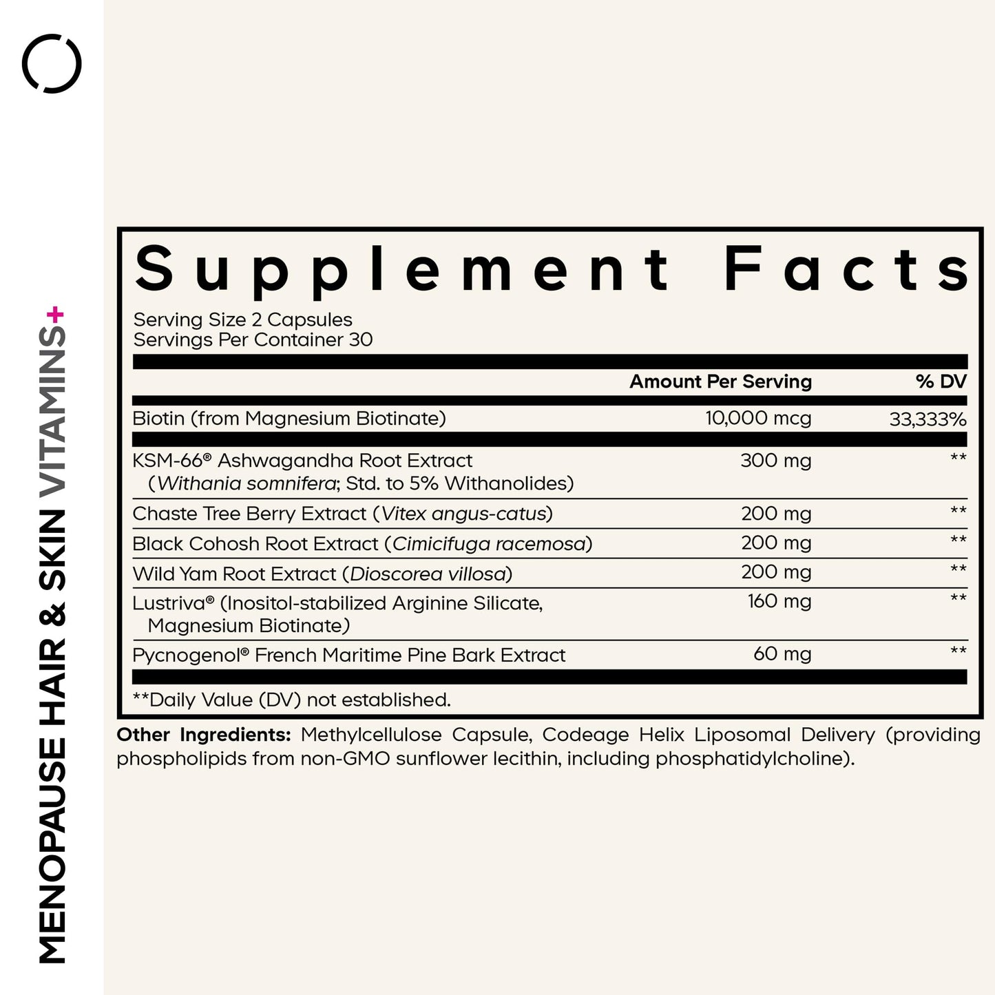 Codeage Menopause Hair & Skin Vitamins+ - Lustriva, Pycnogenol & KSM-66
