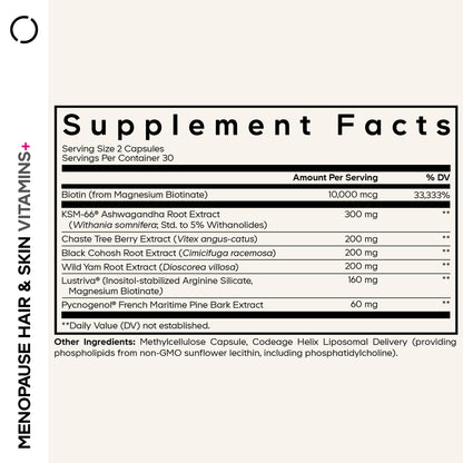 Codeage Menopause Hair & Skin Vitamins+ - Lustriva, Pycnogenol & KSM-66