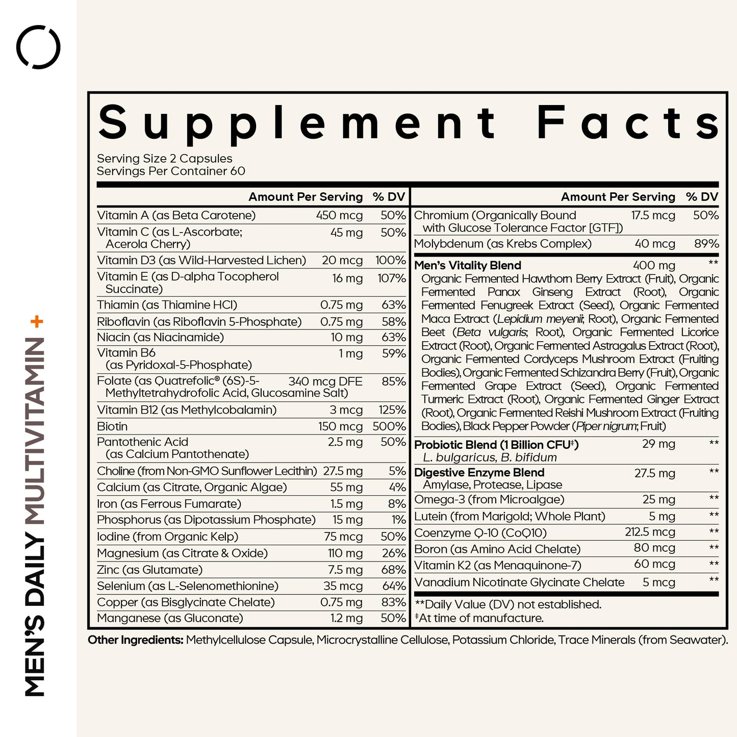 Codeage Men’s Daily Multivitamin – 25+ Vitamins & Minerals, Organic Whole Foods, Probiotics, Omega-3, Zinc | 2 Pack