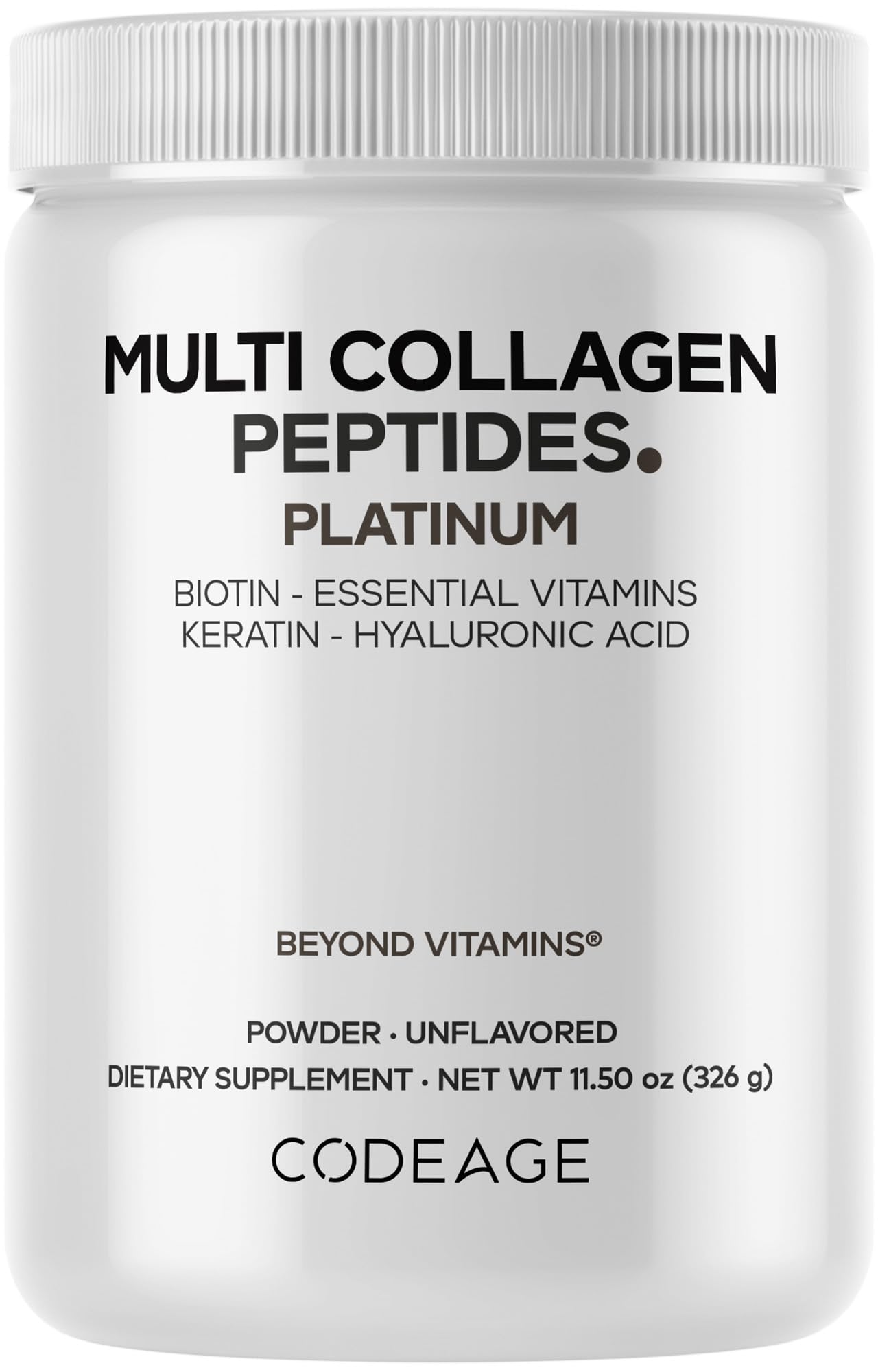 Codeage Multi Collagen for Women & Men – Biotin 10,000 mcg, 5 Types, Unflavored, 11.5 oz