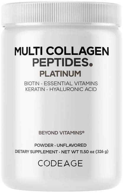 Codeage Multi Collagen for Women & Men – Biotin 10,000 mcg, 5 Types, Unflavored, 11.5 oz