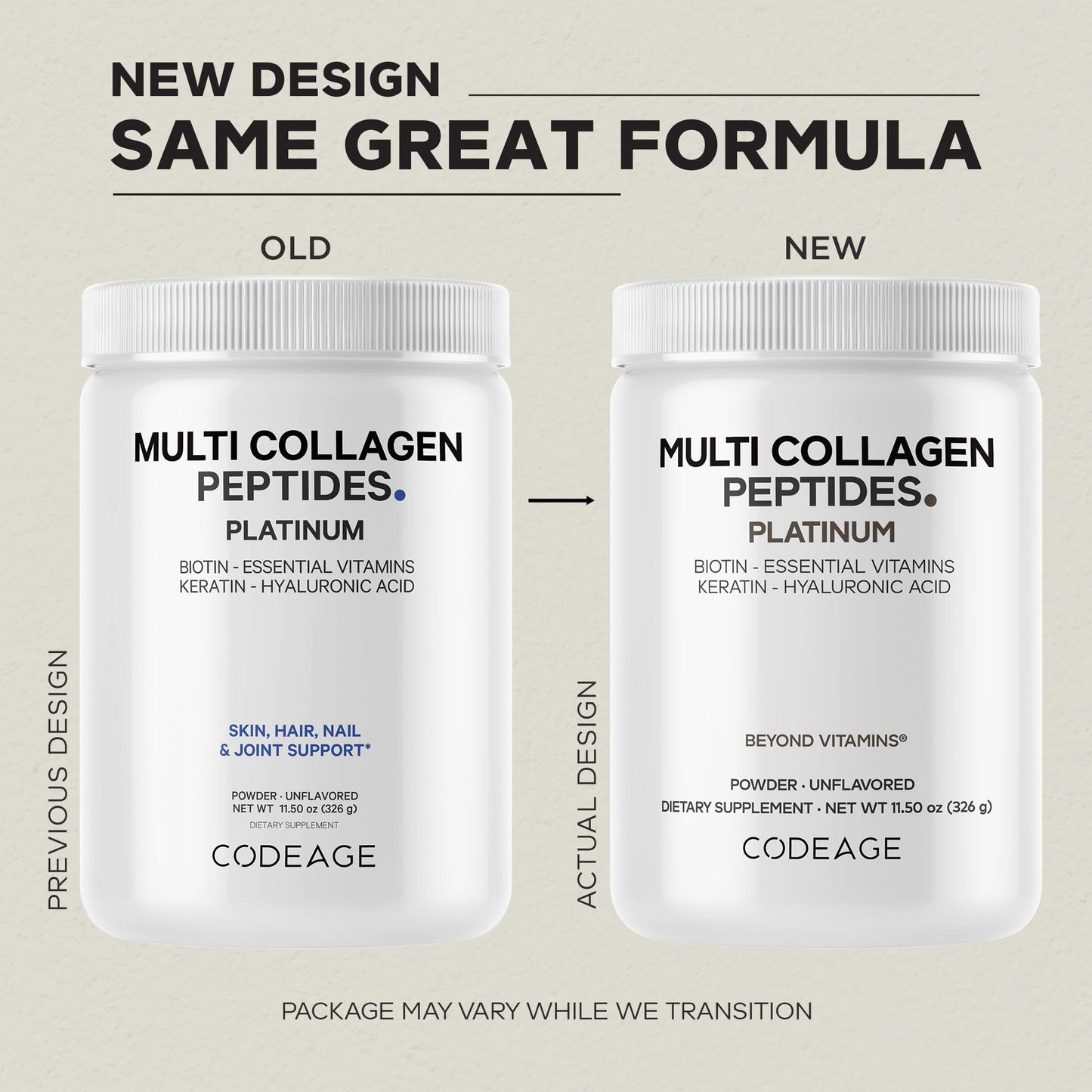Codeage Multi Collagen for Women & Men – Biotin 10,000 mcg, 5 Types, Unflavored, 11.5 oz
