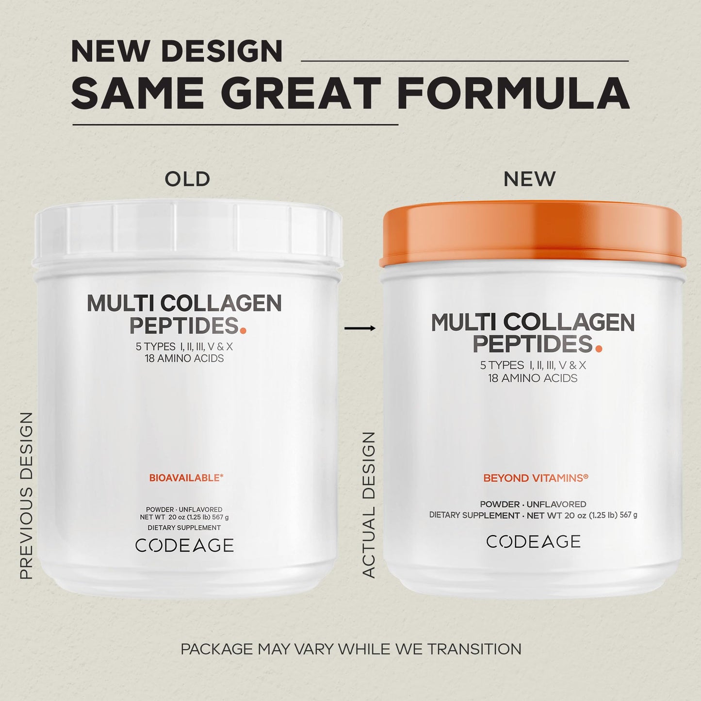 Codeage Multi Collagen Protein Powder – Unflavored, Grass-Fed & Hydrolyzed, 63 Servings, 2-Month Supply, Types I–X